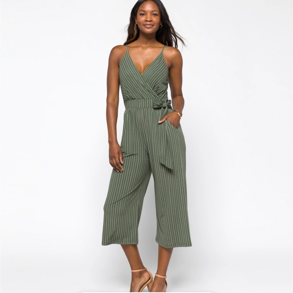Kaileigh Pants - KAILEIGH Olive Rica Knit Crop Jumpsuit - Size Large